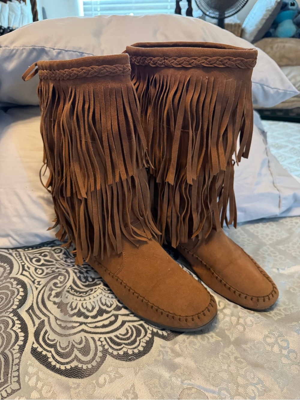 Rampage Women’s Brown Suede Fringe Knee-High Boots Size 11